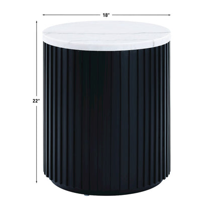 Colvin Round White Marble Top Table Set, Black Finish