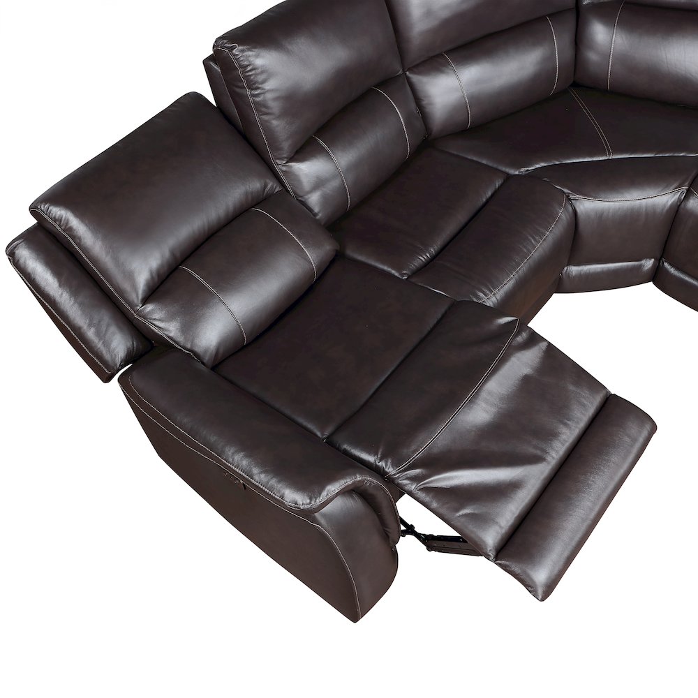 Alexandria 6-Piece Dual-Power Leather Reclining Sectiona, Chocolate