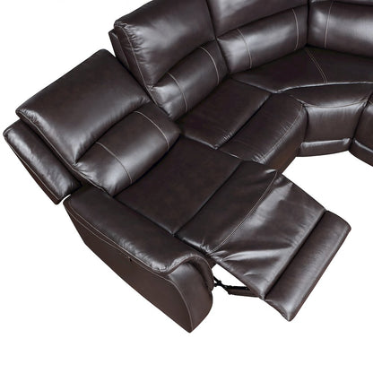 Alexandria 6-Piece Dual-Power Leather Reclining Sectiona, Chocolate