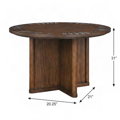 Rubberwood and Steel Kitchen Dining Table with Reversible Game Top, Brown