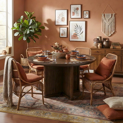 Rubberwood and Steel Kitchen Dining Table with Reversible Game Top, Brown