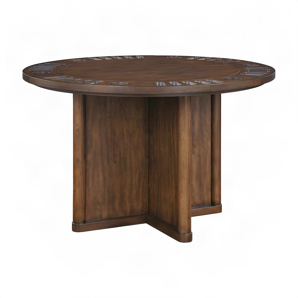 Rubberwood and Steel Kitchen Dining Table with Reversible Game Top, Brown