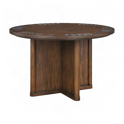 Rubberwood and Steel Kitchen Dining Table with Reversible Game Top, Brown