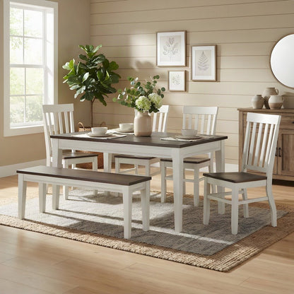 Mango Wood Fixed Top Dining Table, Modern Farmhouse Kitchen Table, White