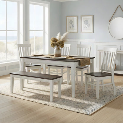 Mango Wood Fixed Top Dining Table, Modern Farmhouse Kitchen Table, White