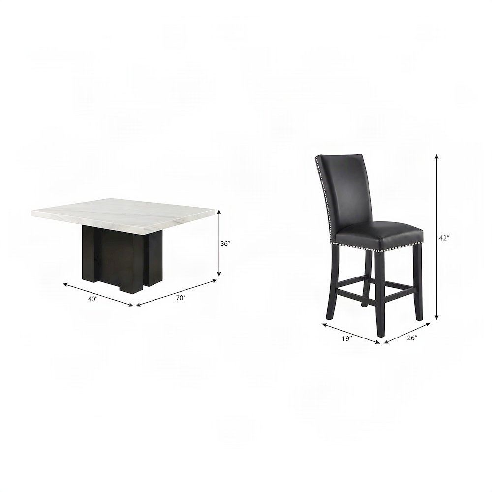 Wood and Marble Counter Height Dining Table with Chairs, 7 Piece Set, Black