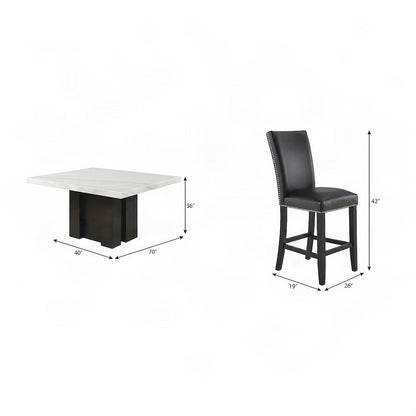 Wood and Marble Counter Height Dining Table with Chairs, 7 Piece Set, Black