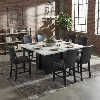 Wood and Marble Counter Height Dining Table with Chairs, 7 Piece Set, Black