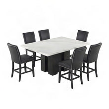 Wood and Marble Counter Height Dining Table with Chairs, 7 Piece Set, Black