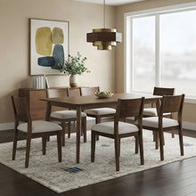 Rubberwood Upholstered Dining Chair with Cushioned Seat, Mid-Century, Brown