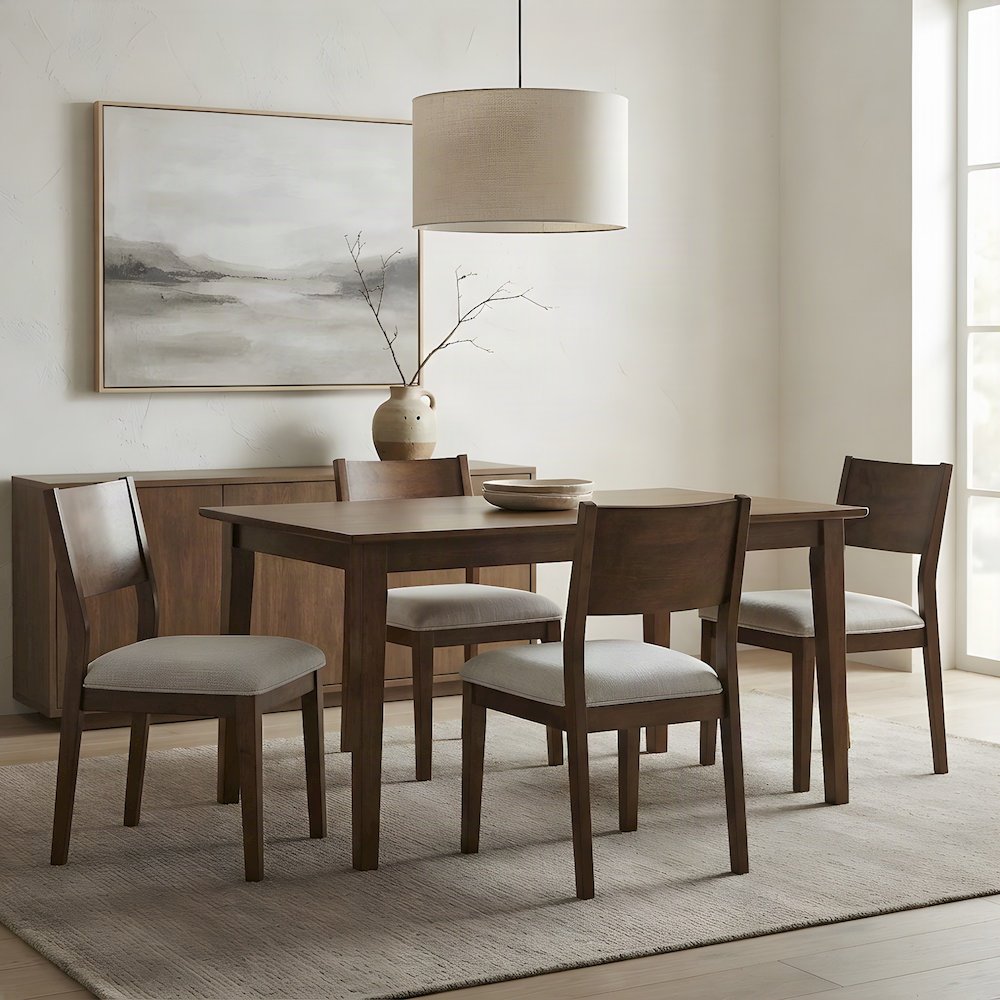 Rubberwood Upholstered Dining Chair with Cushioned Seat, Mid-Century, Brown