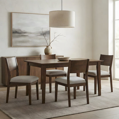 Rubberwood Upholstered Dining Chair with Cushioned Seat, Mid-Century, Brown