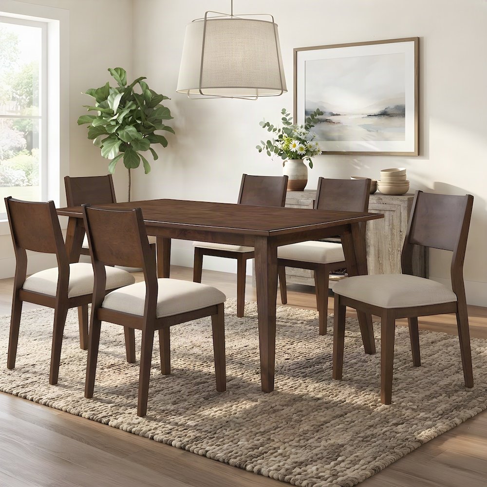 Solid Mango Wood Rectangular Dining Room Table, Seats Large Gatherings, Brown