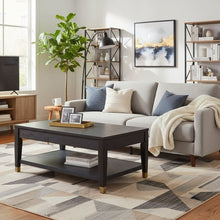 Lift-Top Coffee Table, Ash Veneer, Bottom Shelf, Black