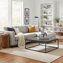 Square Coffee Table, 48 Inch, Plank Top, Dark Grey Iron Base