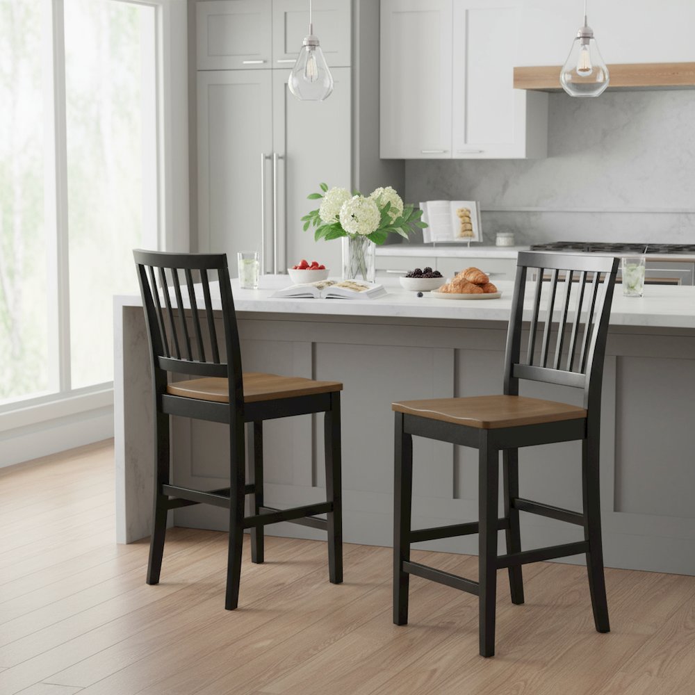 Solid Wood Counter Chairs, Mortise-and-Tenon Joinery, 24 Inch Seat, Set of 2