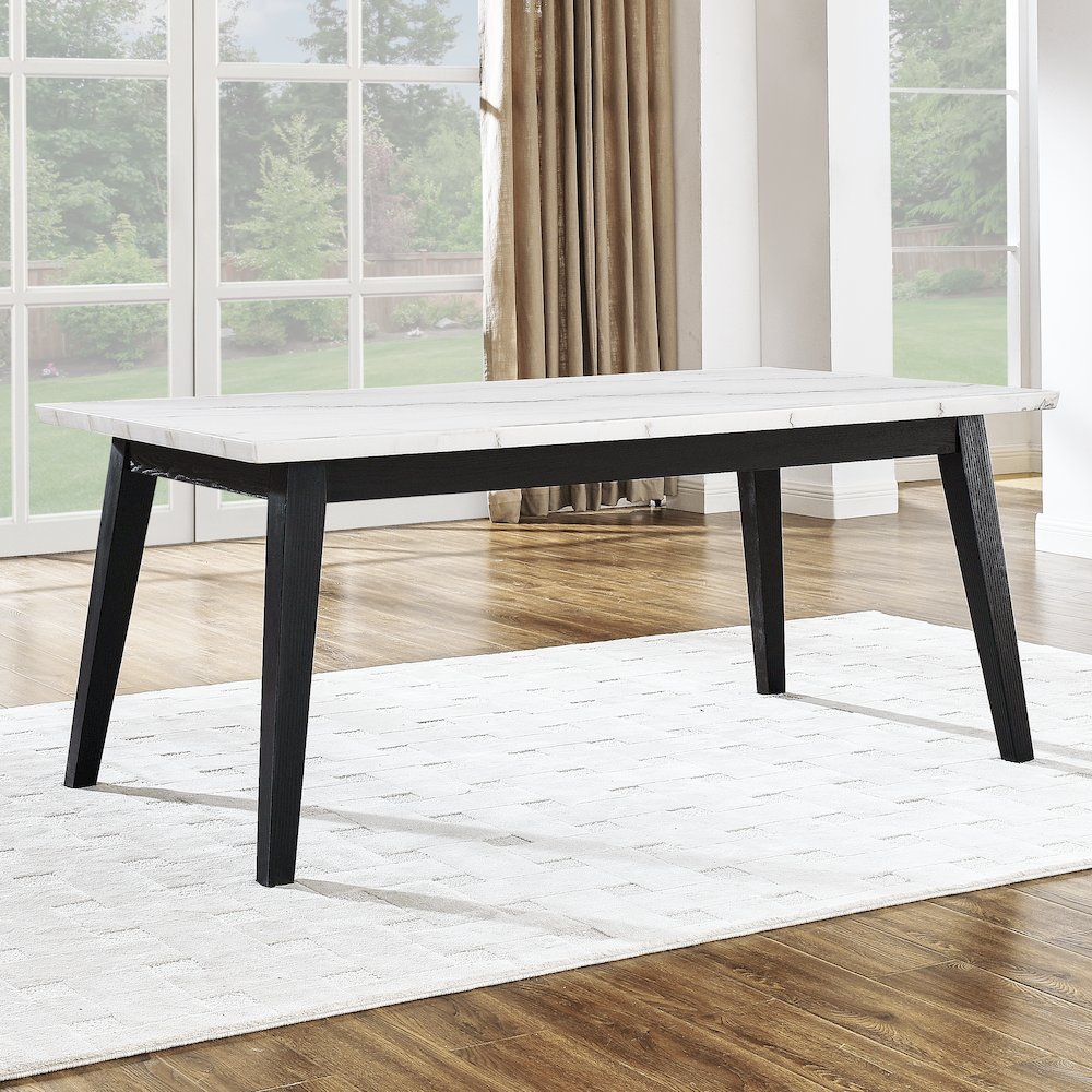 Vida 72" White Marble Dining Table, Black Finish