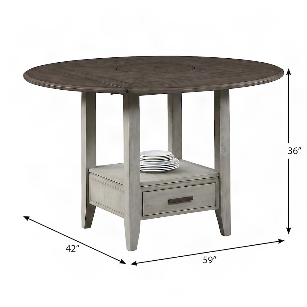 Acacia Veneer Foldable Drop Leaf Counter Height Dining Bar Pub Table, Gray