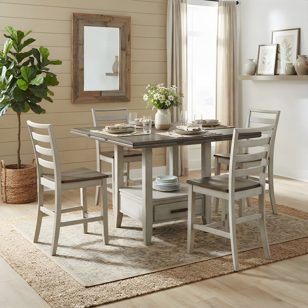Acacia Veneer Foldable Drop Leaf Counter Height Dining Bar Pub Table, Gray