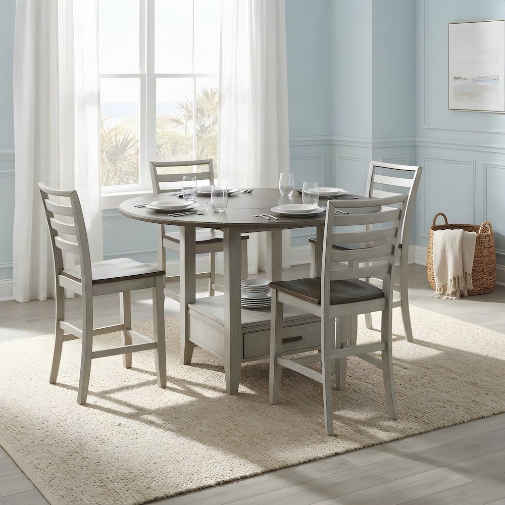 Acacia Veneer Foldable Drop Leaf Counter Height Dining Bar Pub Table, Gray
