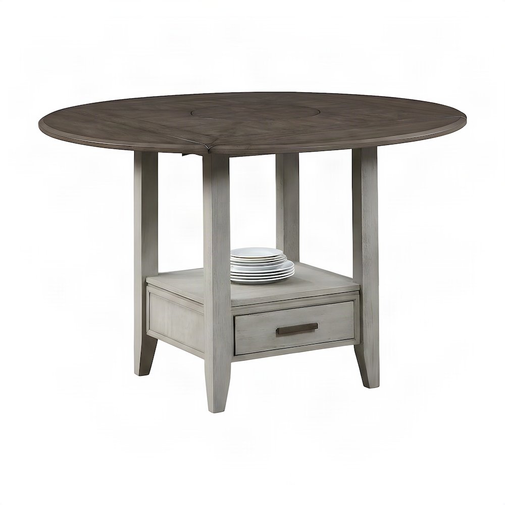 Acacia Veneer Foldable Drop Leaf Counter Height Dining Bar Pub Table, Gray