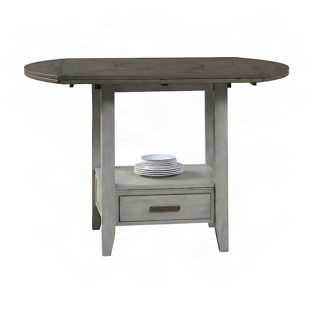 Acacia Veneer Foldable Drop Leaf Counter Height Dining Bar Pub Table, Gray