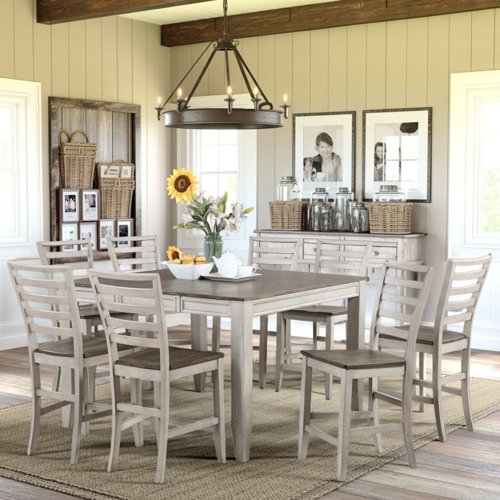 Brown Farmhouse Dining Table Set for 8 – Kitchen or Dining Room Table and Chairs