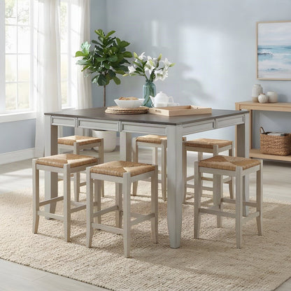 Rubberwood Bar Table with Acacia Top, Counter Height Pub Table, Gray