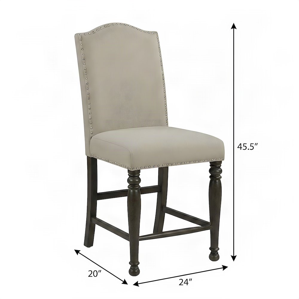Rubberwood and Polyester Counter Height Bar Stool with Footrest, Gray