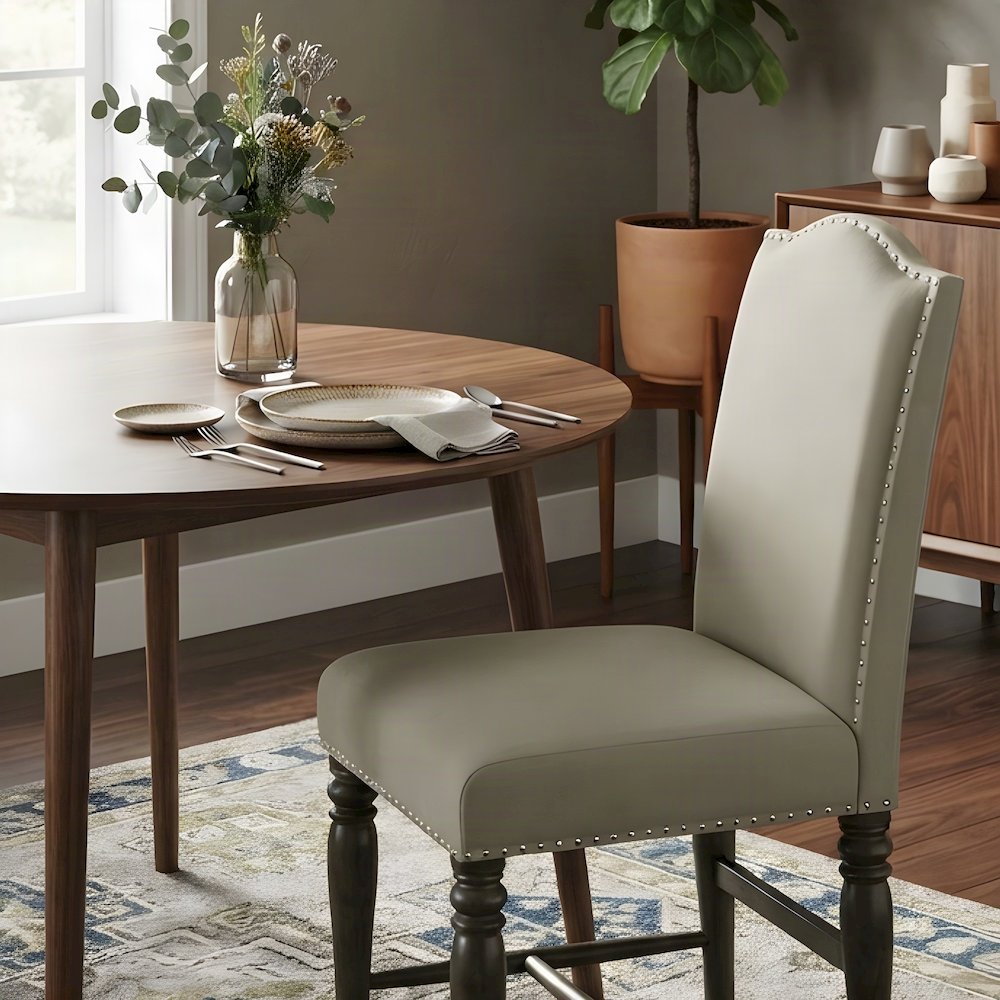 Rubberwood and Polyester Counter Height Bar Stool with Footrest, Gray