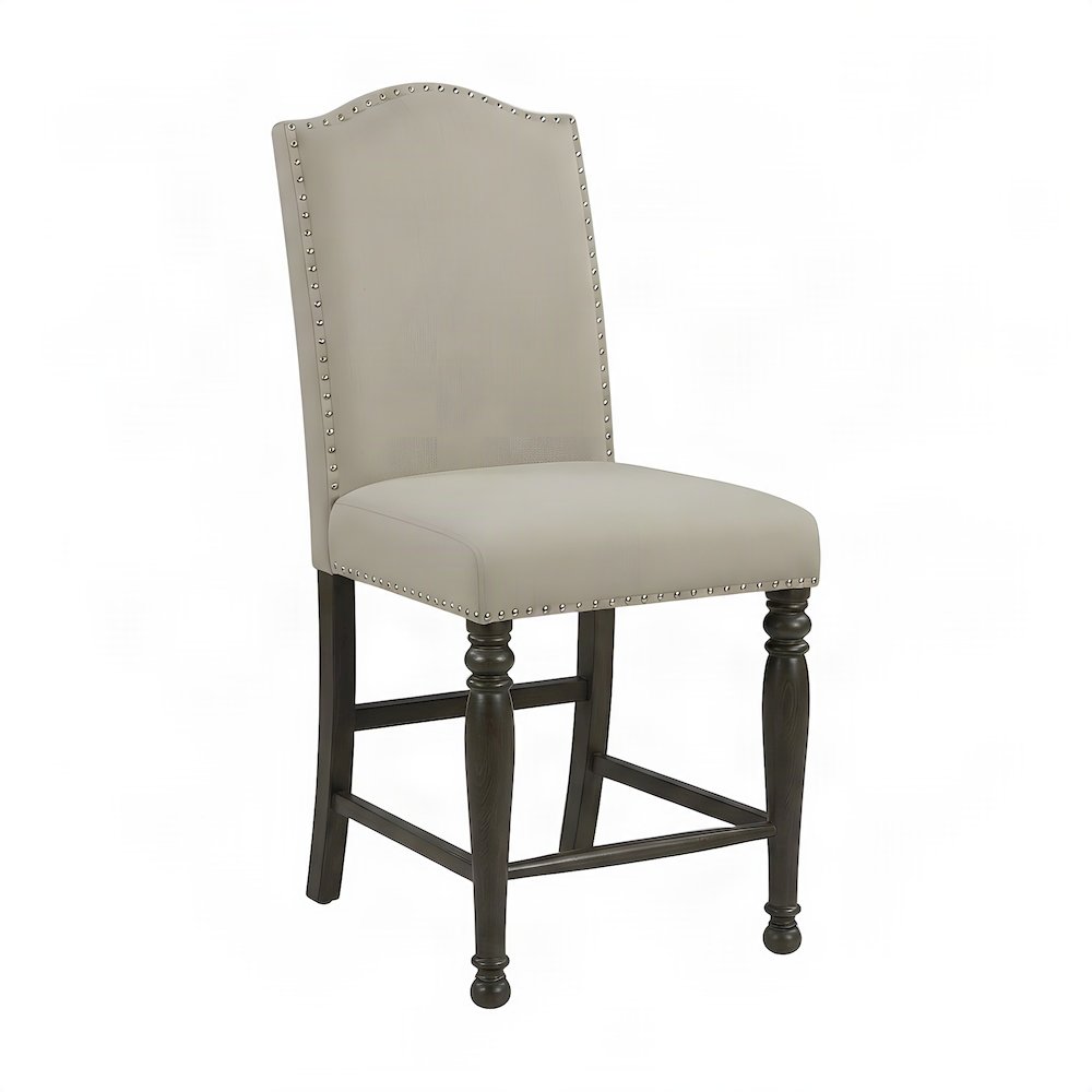 Rubberwood and Polyester Counter Height Bar Stool with Footrest, Gray