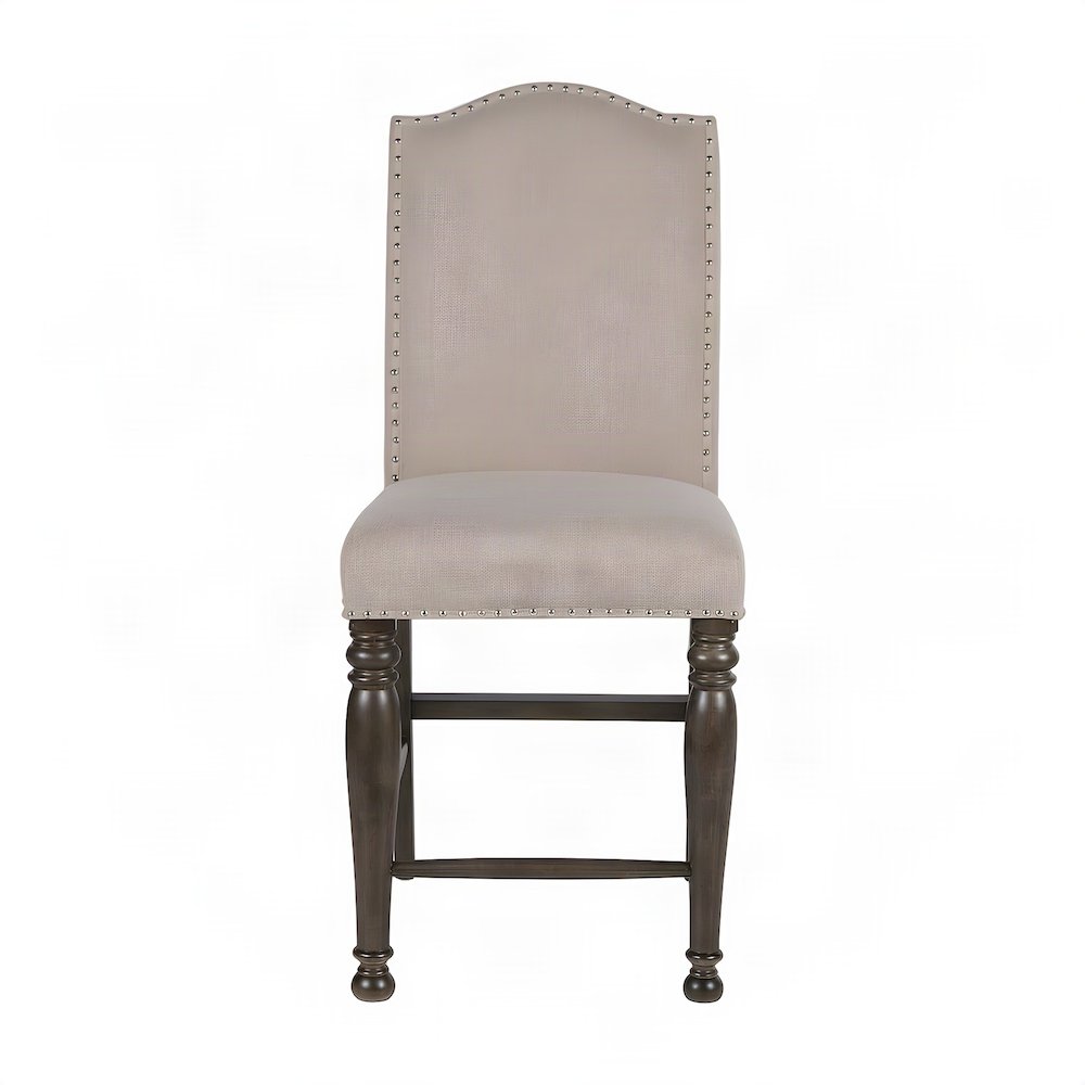 Rubberwood and Polyester Counter Height Bar Stool with Footrest, Gray