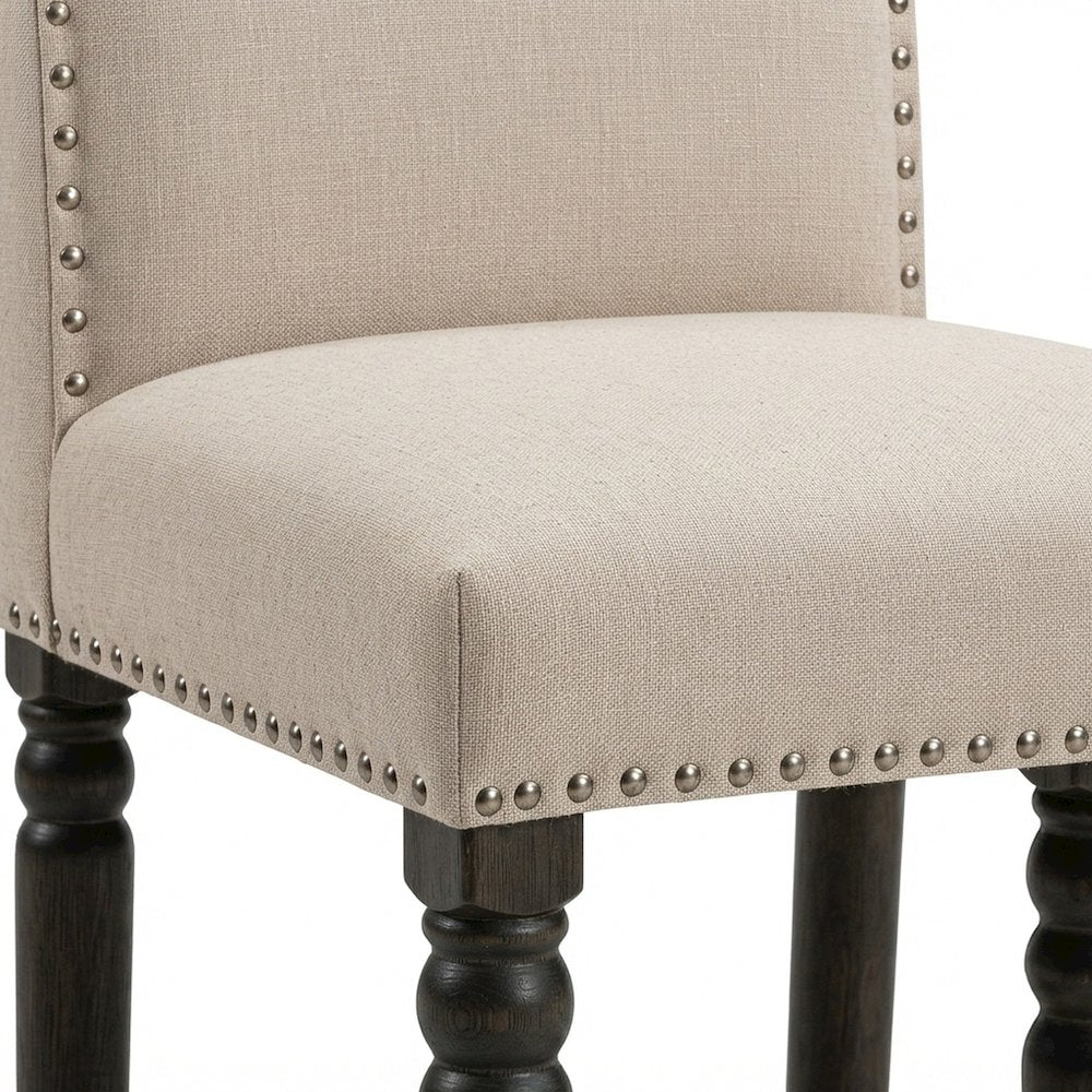 Rubberwood and Polyester Counter Height Bar Stool with Footrest, Gray
