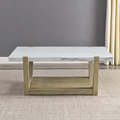 Perth White Marble Cocktail Table with Casters