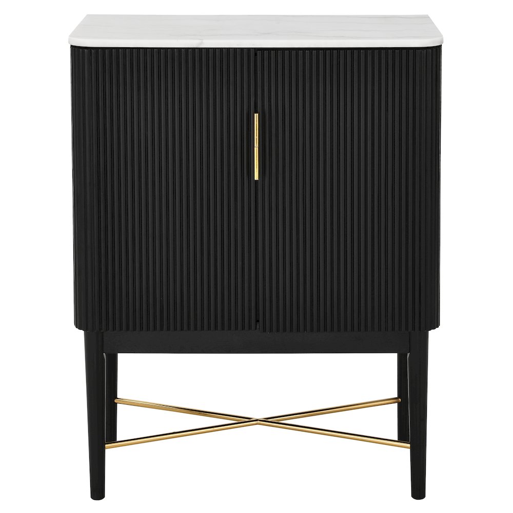 Vida Marble Top WIne Cabinet, Black Finish