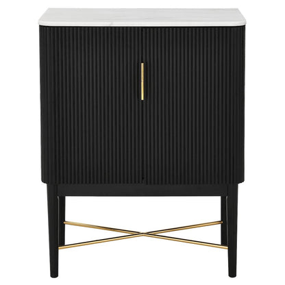 Vida Marble Top WIne Cabinet, Black Finish