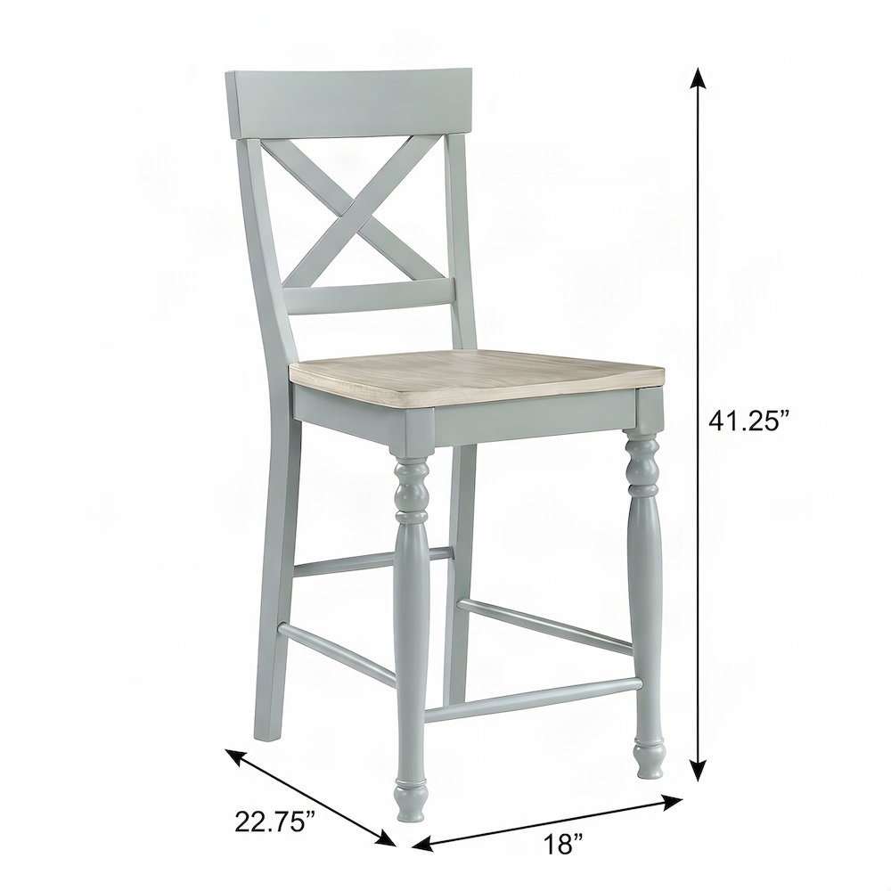 Rubberwood and Mango Wood Counter Stool with Back for Kitchen, Green