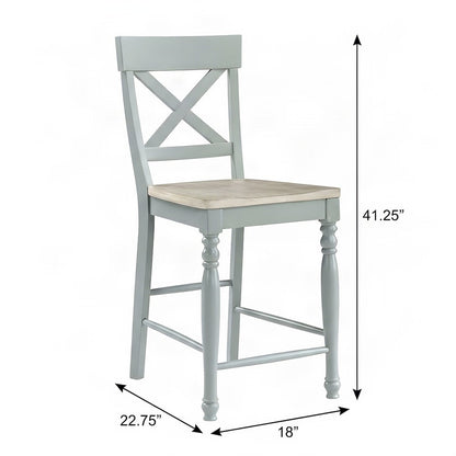 Rubberwood and Mango Wood Counter Stool with Back for Kitchen, Green