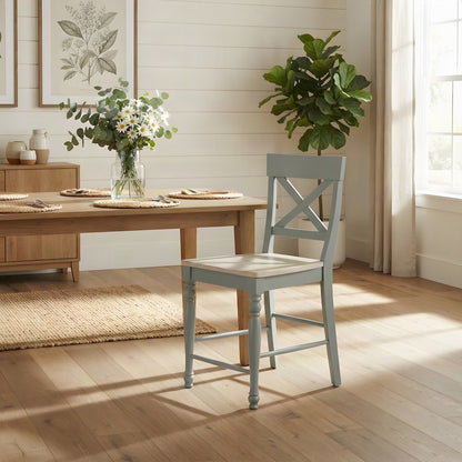 Rubberwood and Mango Wood Counter Stool with Back for Kitchen, Green
