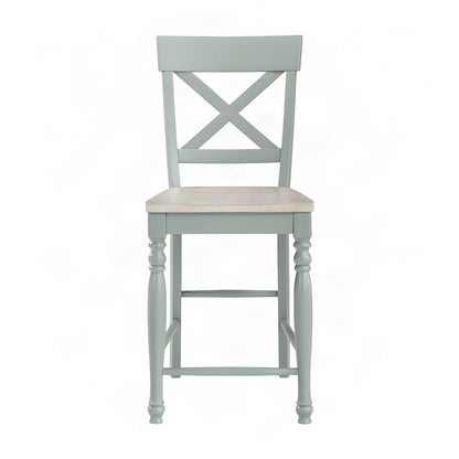 Rubberwood and Mango Wood Counter Stool with Back for Kitchen, Green