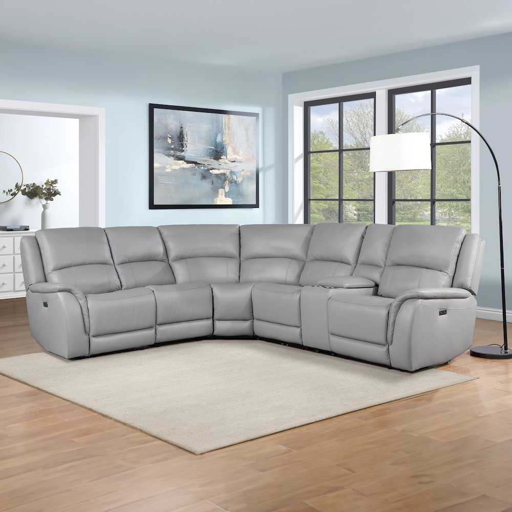 Alexandria Leather 5pc Power Sec, Stone