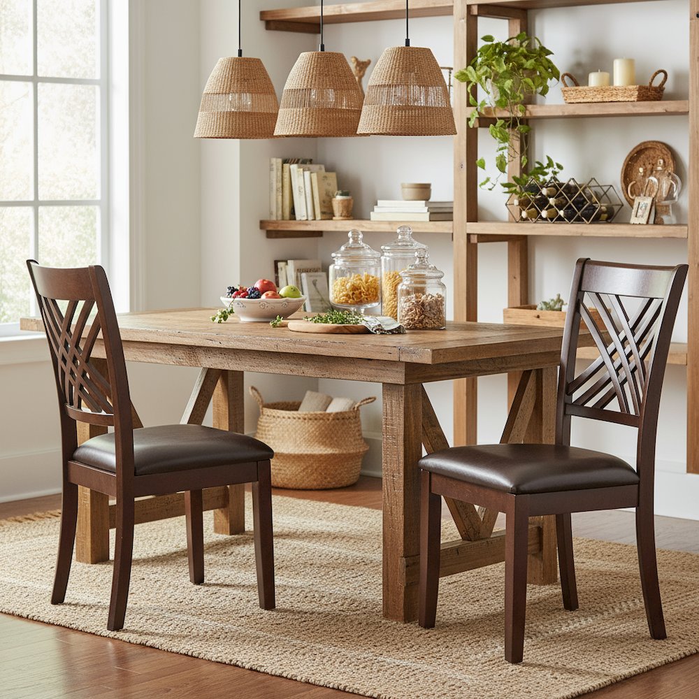 Dining Side Chairs, Designer X Back, Faux Leather Seat, Set of 2