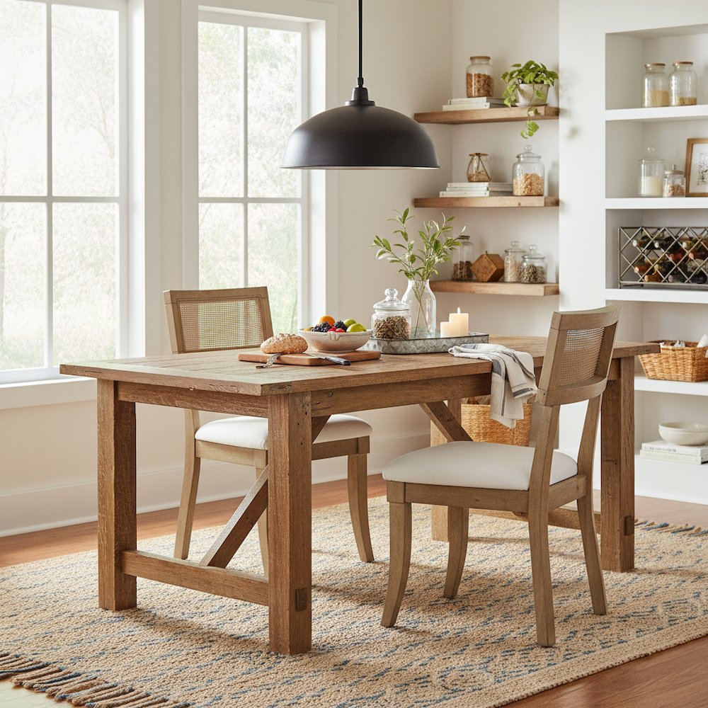 Cane Side Chairs, Upholstered Seat, Wood Trimmed Back, Set of 2