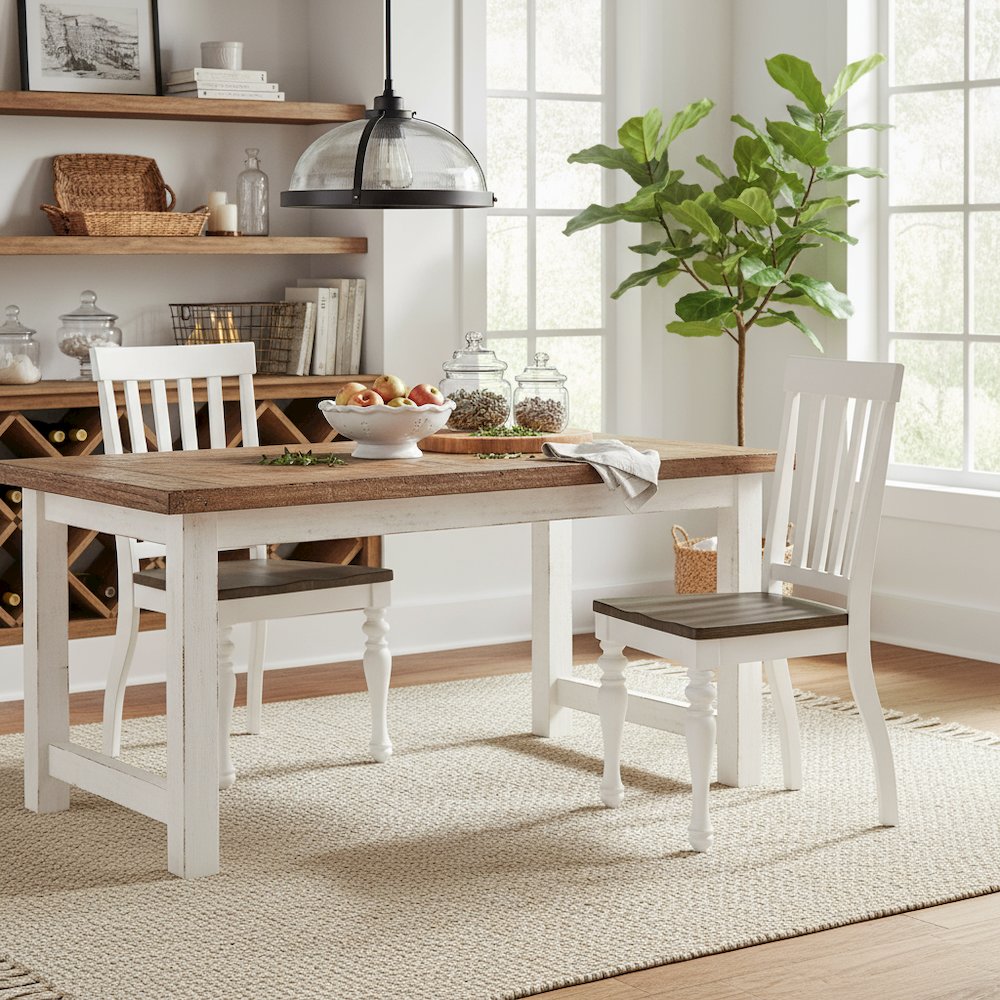 Two Tone Side Chair, Set of 2, Schoolhouse Style, Scooped Wood Seat