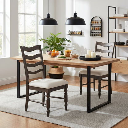 Ladderback Side Chairs, Upholstered Seat, Turned Legs, Set of 2