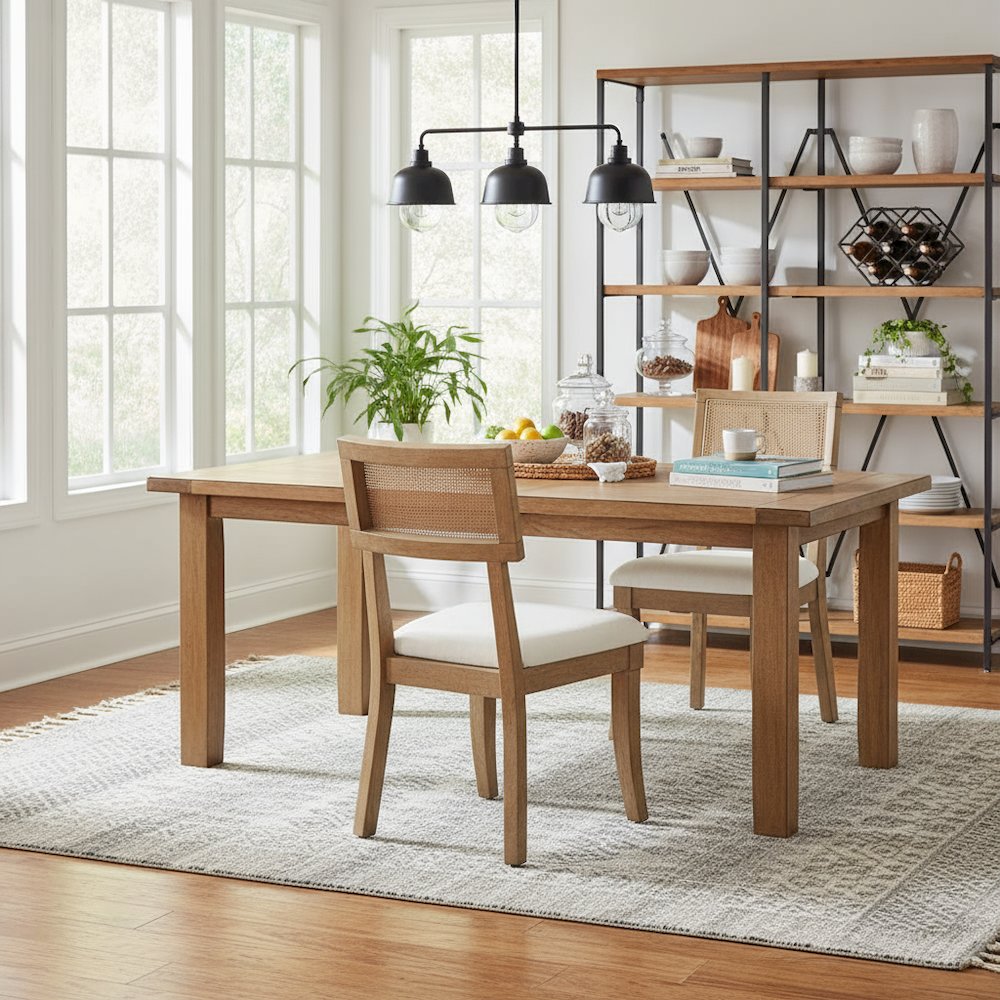 Cane Side Chairs, Upholstered Seat, Wood Trimmed Back, Set of 2