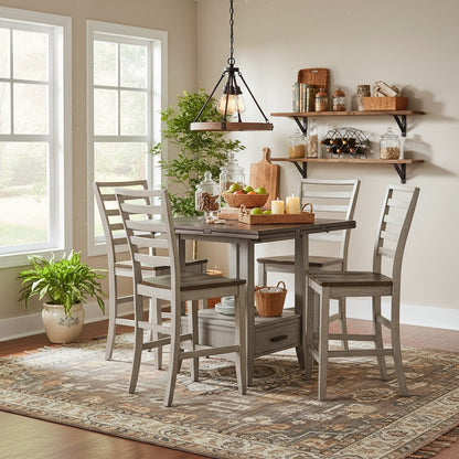 Drop Leaf Counter Height Dining Set, Lazy Susan, Storage Drawer, 5 Pieces