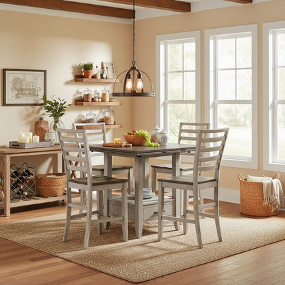 Drop Leaf Counter Height Dining Set, Lazy Susan, Storage Drawer, 5 Pieces
