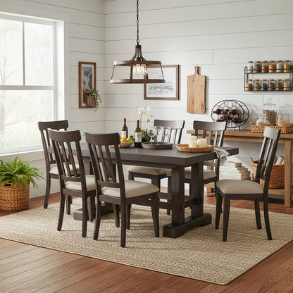 7-Piece Dining Set, Double Pedestal, Two Leaves, Brown