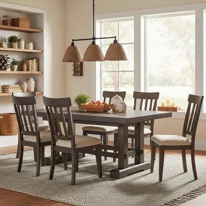 7-Piece Dining Set, Double Pedestal, Two Leaves, Brown